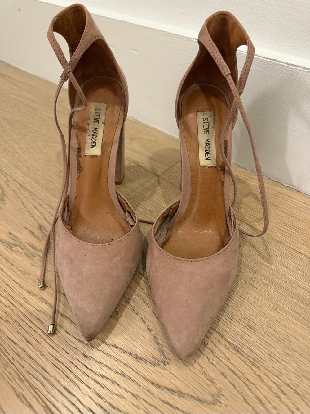 Steve Madden Blush Pink Suede Pointed Lace-Up Heels